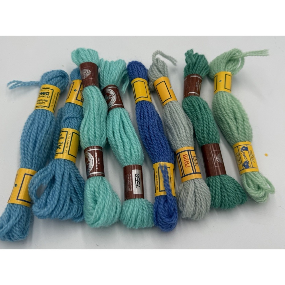 Lot of 8DMC Laine Divisible Tapestry Wool Needlepoint Crewel Yarn Blue/Green